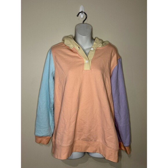 Lands End Serious Sweats Pastel Color Block Hoodie Sweatshirt Size L EUC!!! - Picture 2 of 5